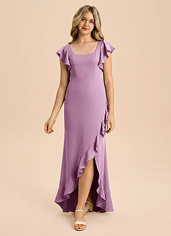 Azazie Demi Junior Wisteria Mermaid Bow Stretch Satin Dress image5