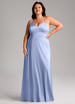 Azazie Mei Bridesmaid Dresses Ice A-Line V-Neck Stretch Satin Dress image7