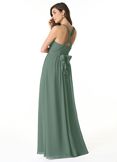 Azazie Olani Robes de demoiselle d'honneur Robe Trapèze Convertible en Mousseline de soie Épaule décolletée Eucalyptus image3