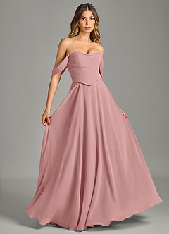 Azazie Chelsey Abiti da Damigella Abito Convertibile A-Line in Chiffon a Spalla Scoperta Rosa Polverosa image5