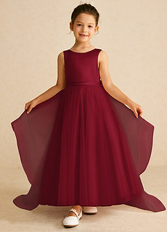 Azazie Pumpkin Flower Girl Dresses Burgundy A-Line Convertible Tulle Dress image2