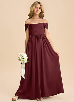 Azazie Hattie Junior Cabernet A-Line Pleated Stretch Satin Dress image3