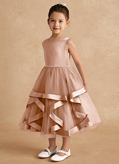 Azazie Posy Blumenmädchenkleider A-Linie Mit Perlen Tüll Kleid Champagner Rosa image3