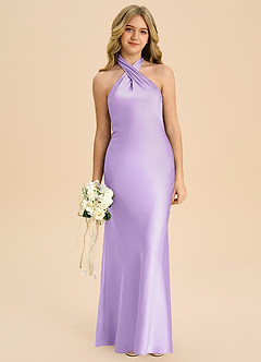 Azazie Chickie Junior Robe Fourreau en Satin extensible Plissée Lilas image3