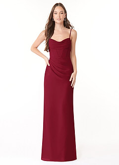 Azazie Mai Brautjungfernkleider Etui Plissee Chiffon Kleid Burgunderrot image1