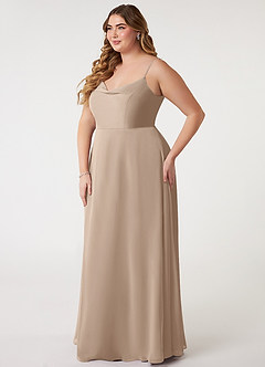 Azazie Daenerys Bridesmaid Dresses Taupe A-Line Cowl Chiffon Dress image10