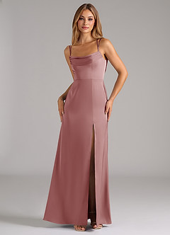 Azazie Callan Bridesmaid Dresses Dusty Rose A-Line Pleated Stretch Satin Convertible Dress image5