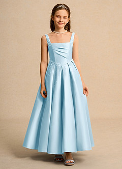 Azazie Mochi Girl Blumenmädchenkleider Ballkleid Plissee Matte Satin Kleid Himmelblau image1