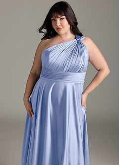 Azazie Charlize Bridesmaid Dresses Ice A-Line One Shoulder Stretch Satin Dress image14