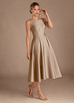 Azazie Fulton Mère de la mariée Robes Robe Trapèze en Satin extensible Plissée Taupe image2