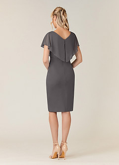Azazie Waverly Mother of the Bride Dresses Steel Grey Sheath Pleated Mesh Dress image4