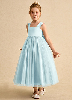 Azazie Chickadee Flower Girl Dresses Sea Glass Ball-Gown Sweetheart Neckline Matte Satin Dress image2