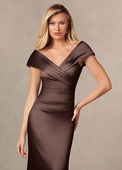 Azazie Ludlow Mother of the Bride Dresses Ganache Mermaid Pleated Stretch Satin Dress image11