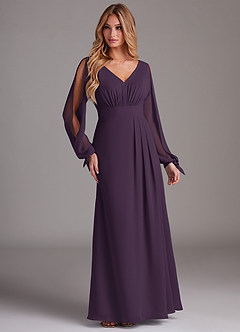 Azazie Matilda Bridesmaid Dresses Plum A-Line Long Sleeve Chiffon Dress image4