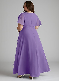 Azazie Aaliyah Abiti da damigella modesti Abito A-Line con Scollo a U a Pieghe Chiffon Floor-Length image9