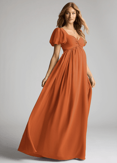 Azazie Madisynn Maternity Bridesmaid Dresses Bow Chiffon Floor-Length Dress image7