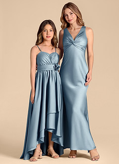 Azazie Catalina Junior Jurk van Stretch Satijn met A-Lijn Sweetheart Halslijn Stoffig Blauw image3