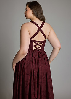 Azazie Francis Bridesmaid Dresses Cabernet A-Line Corset Floral Burnout Dress image15