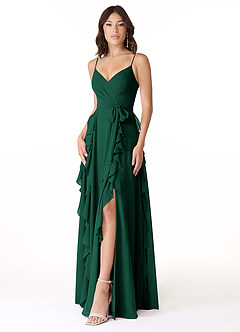 Azazie Peyton Bridesmaid Dresses Emerald A-Line Ruched Chiffon Dress image1