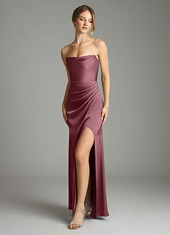 Azazie Leonis Bridesmaid Dresses Desert Rose Mermaid Pleated Stretch Satin Convertible Dress image1
