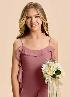 Azazie Phoebe Junior Desert Rose Sheath Ruched Chiffon Dress image7