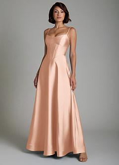 Azazie Nona Bridesmaid Dresses Rose Gold A-Line Pleated Stretch Satin Dress image6
