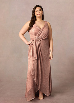 Azazie Tuscon Mother of the Bride Dresses Rose Gold A-Line Ruched Metallic Mesh Dress image6