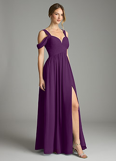 Azazie Lianne Vestidos de damas de honor Vestido de Uva de Gasa de Corte en A con Vestidos sin tirantes image5