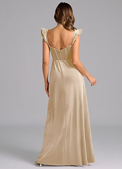 Azazie Denisse Bridesmaid Dresses Champagne A-Line Ruched Velvet Dress image7
