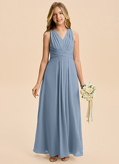 Azazie Kirsten Junior Dusty Blue A-Line Pleated Chiffon Dress image2