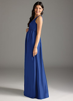 Azazie Yetta Maternity Bridesmaid Dresses A-Line Pleated Stretch Satin Floor-Length Dress image4