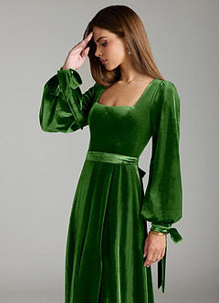 Azazie Leonia Bridesmaid Dresses Ivy A-Line Long Sleeve Velvet Dress image6