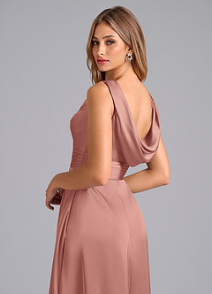 Azazie Karina Bridesmaid Dresses Rosette A-Line Pleated Stretch Satin Dress image2