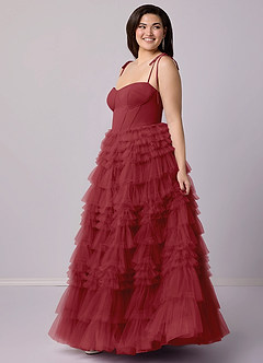 Barbie ♥ Azazie Brautjungfernkleider A-Linie Herzausschnitt Tüll Kleid Granatapfelrot image10