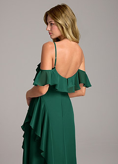 Azazie Aubrie Bridesmaid Dresses Emerald A-Line Off the Shoulder Chiffon Dress image2