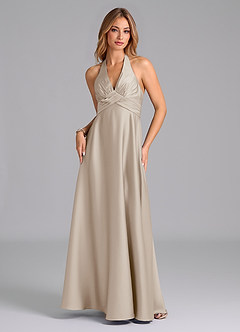 Azazie Tessie Jurken voor bruidsmeisjes Jurk van Stretch Satijn met A-Lijn Geplooid Vorst image6