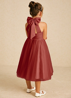 Azazie Dora Flower Girl Dresses Terracotta A-Line Bow Tulle Dress image1