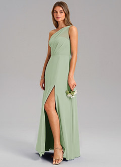 Azazie Phaedra Jurken voor bruidsmeisjes Jurk van Chiffon met A-Lijn One-Shoulder Stoffige Salie image13
