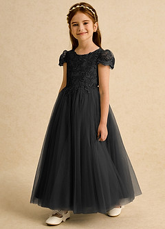 Azazie Puff Flower Girl Dresses Black Ball-Gown Lace Tulle Dress image2