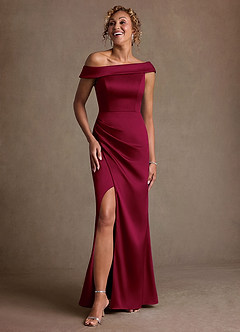 Azazie Kamala 신부의 어머니 드레스 쉬스 한쪽 어깨 스트레치 새틴 플로어 길이 드레스 image6