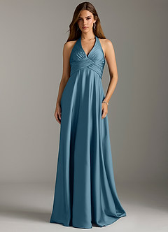 Azazie Tessie Bridesmaid Dresses Bermuda A-Line Pleated Stretch Satin Dress image3