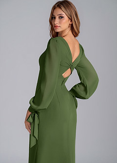 Azazie Leigh Bridesmaid Dresses Olive Mermaid Long Sleeve Chiffon Dress image2