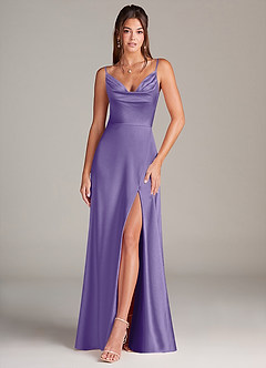Azazie Sarella Robes de demoiselle d'honneur Robe Trapèze en Satin extensible Plissée Tahiti image1