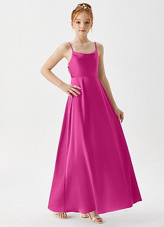 Azazie Shale Junior Fuchsia A-Line Stretch Satin Dress image6