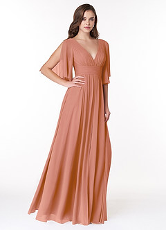 Azazie Temeka Brautjungfernkleider A-Linie Gestreift Chiffon Kleid Mai Tai image4