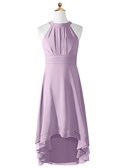 Azazie Linna Junior Frosted Lilac A-Line Pleated Chiffon Dress image5