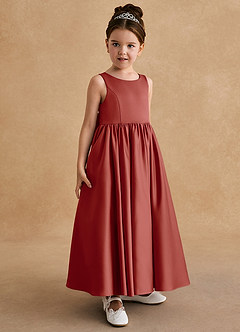 Azazie Bettie Flower Girl Dresses Terracotta A-Line Bow Matte Satin Dress image4