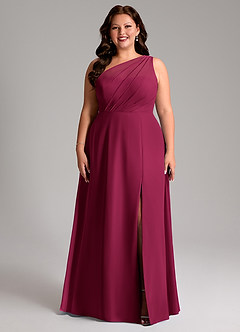 Azazie Phaedra Bridesmaid Dresses Burgundy A-Line One Shoulder Chiffon Dress image7