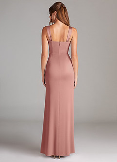 Azazie Denice Bridesmaid Dresses Rosette Sheath Pleated Stretch Satin Dress image2