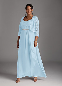 Azazie Ainsling Mother of the Bride Dresses Sky Blue A-Line Square Neckline Lace Chiffon Dress image14